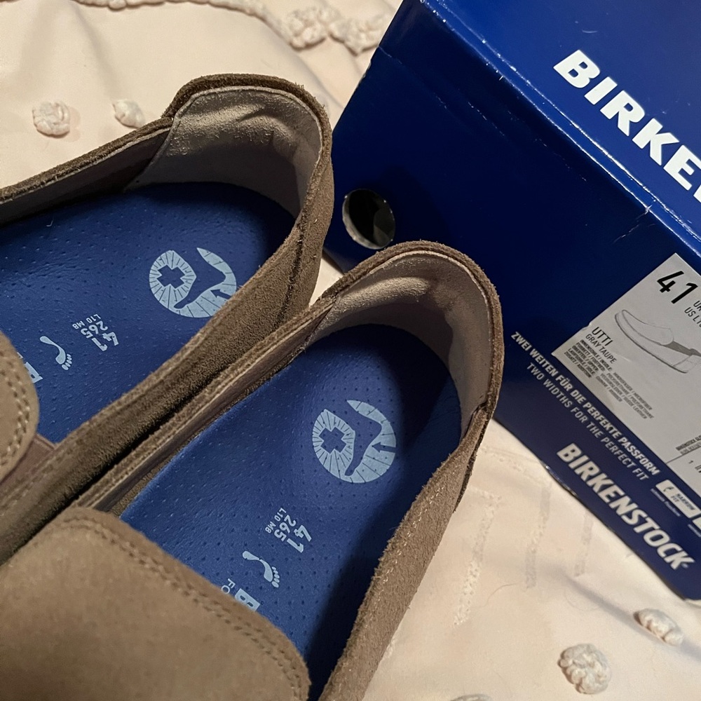Birkenstock Utti Gray Taupe Suede Slip-Ons - Picture 6 of 7